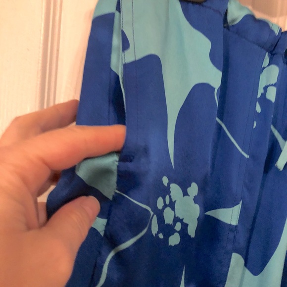 SILK turquoise blue large floral capri Bermuda  pants  XS drawstring - Picture 9 of 10